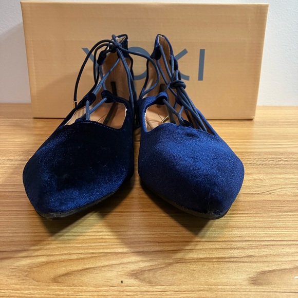 Yoki NWT Womens Navy Urban-140 Gladiator Pointy Velvet Lace Up Flat (Sz 9) - Picture 5 of 7